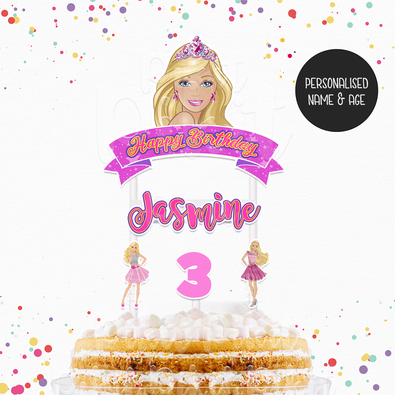 Personalised Barbie Cake Topper Birthday Party Cake Decorations - Any Name
